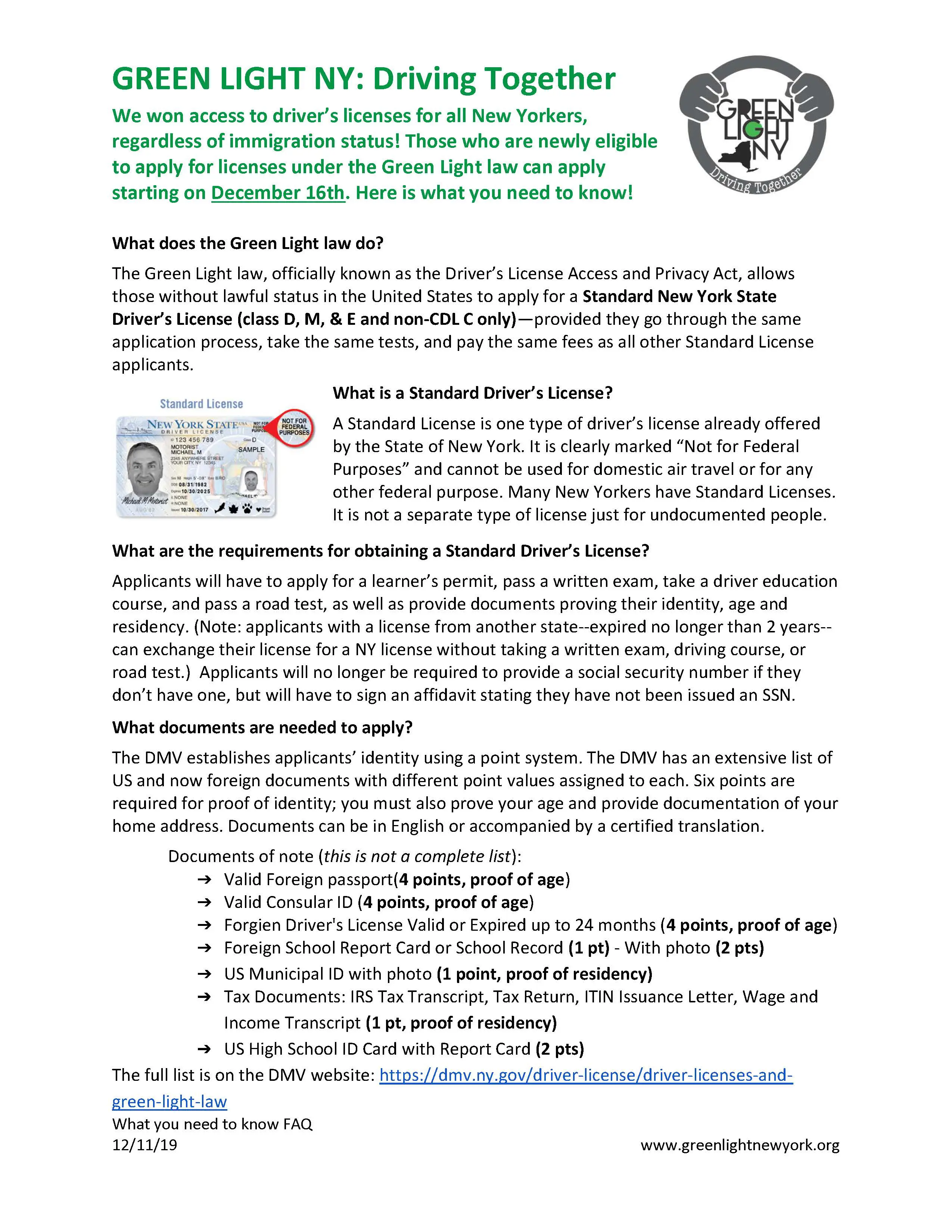 FAQ: Green Light NY: Driving Together