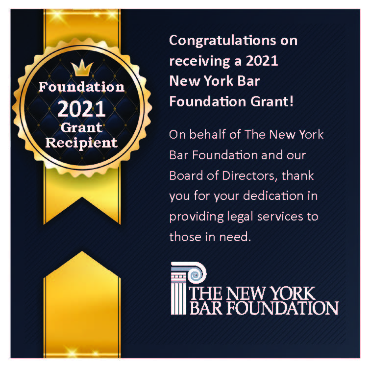 The New York Bar Foundation presents grant to NSLS to support our Covid-19 Tenant Legal Project