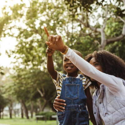 Mother and son spending time together in park