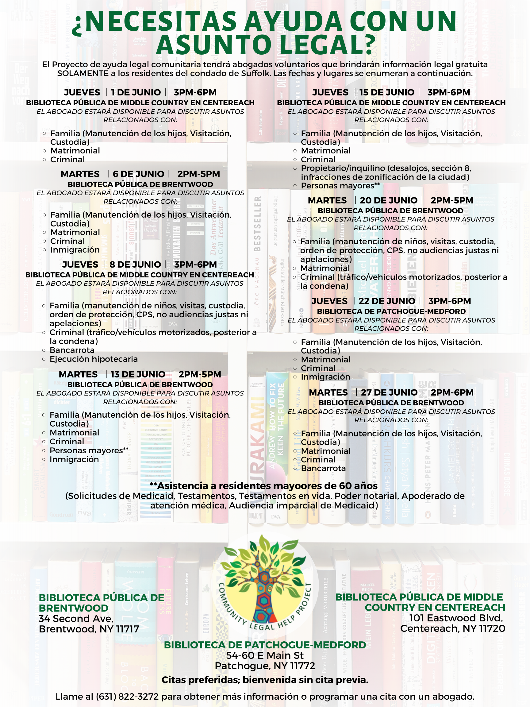 Community Legal Help Project Dates and Locations